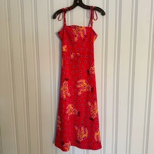 House of Harlow 1960 Red and Pink Banana Patterned Dress